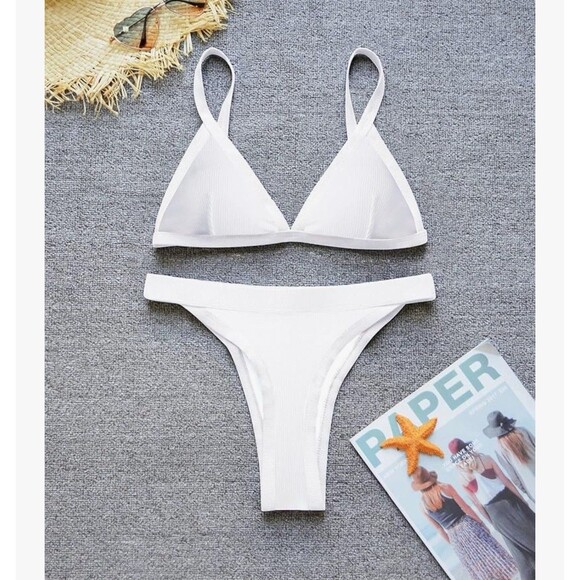 Swimall Triangle Bikini Set Brazilian Sporty Two Piece Swimsuit white XLARGE - Picture 5 of 16